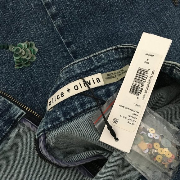 Alice + Olivia Denim Skirt with Sequins and Embroidery Size 4 - Picture 15 of 15